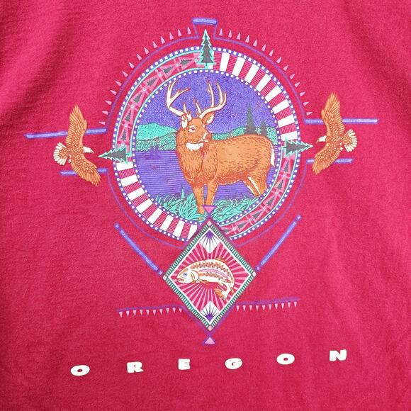 Vintage Heartland Apparel Oregon Shirt XL Red Deer Nature Puff Paint Aztec 90s - Picture 2 of 7